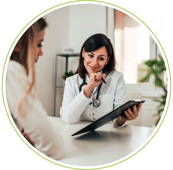 An ENT specialist having a consultation with a patient at Houston ENT and Allergy clinic